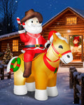 6x7FT Christmas Inflatables Cowboy Santa Riding Horse, Christmas Decoration Outdoor Built-in Bright LED
