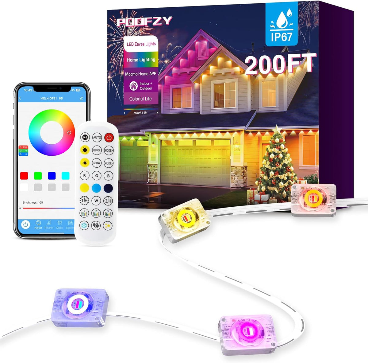 Permanent Outdoor Lights, 200ft Christmas RGB+IC Lights with 100 Modes / Smart Outdoor Decor, 16 Million Co