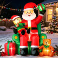 DomKom 6FT Large Horizontal Christmas Inflatable Blow Up Yard Decoration / Santa on Throne with Gifts, Bear &
