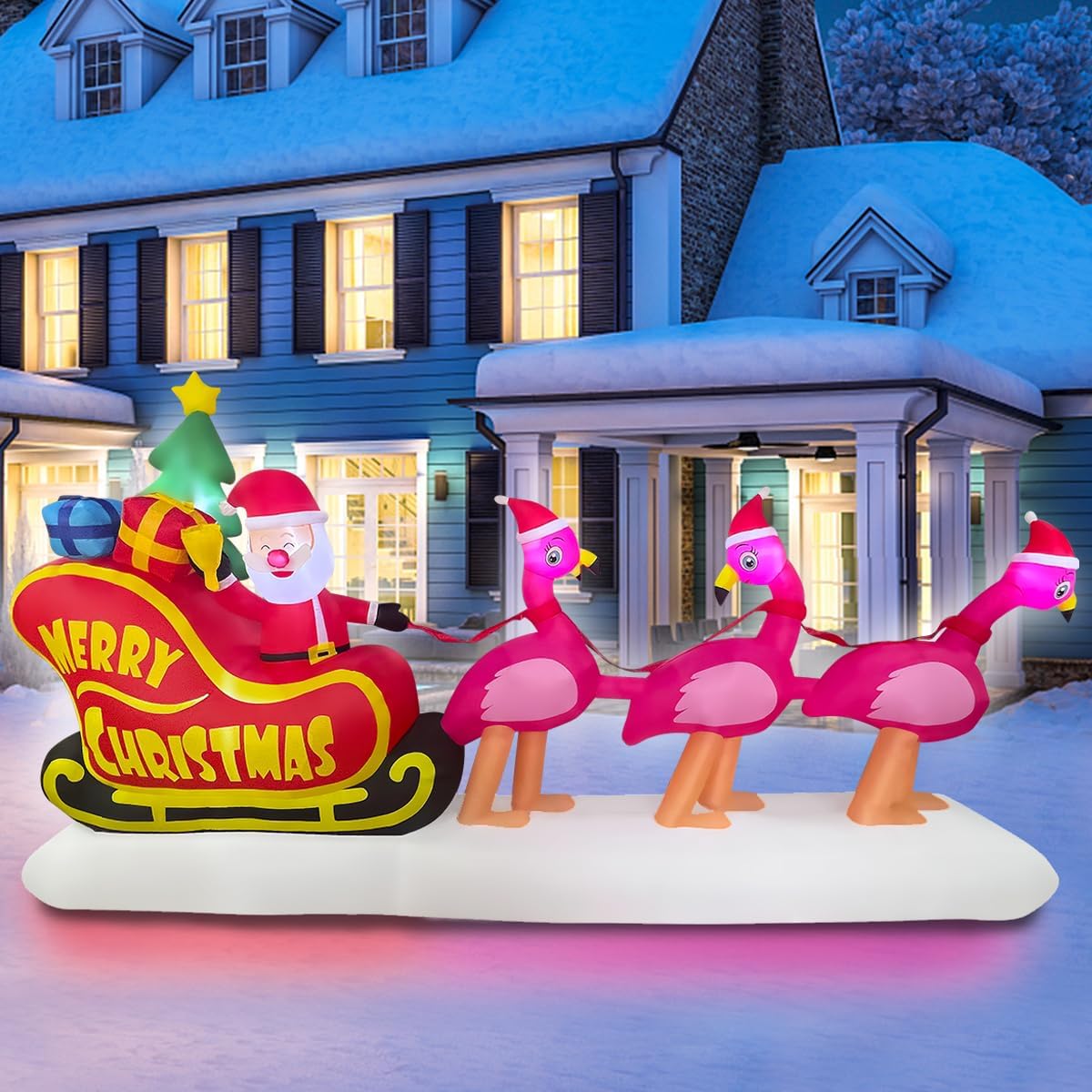 BLOWOUT FUN 10FT Long Christmas Inflatable Flamingo Pull Sleigh Take Santa / Christmas Decoration,Blow Up