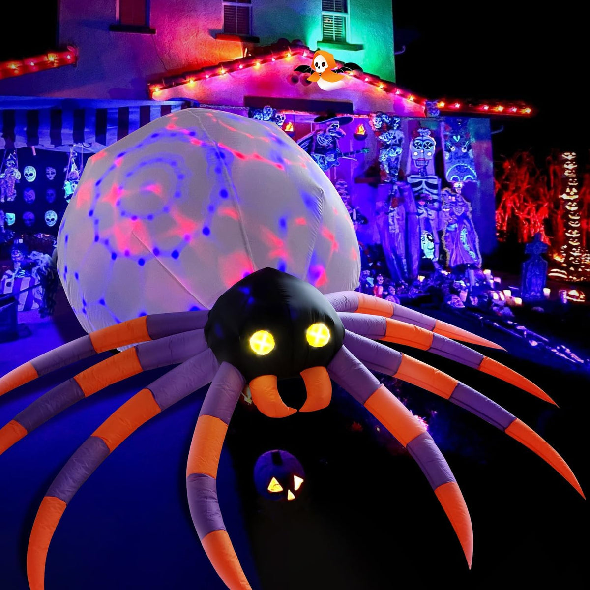 DomKom Giant 16FT Halloween Inflatable Decorations Spider, Build-in Magic LED Lights Holiday Blow Up Yard