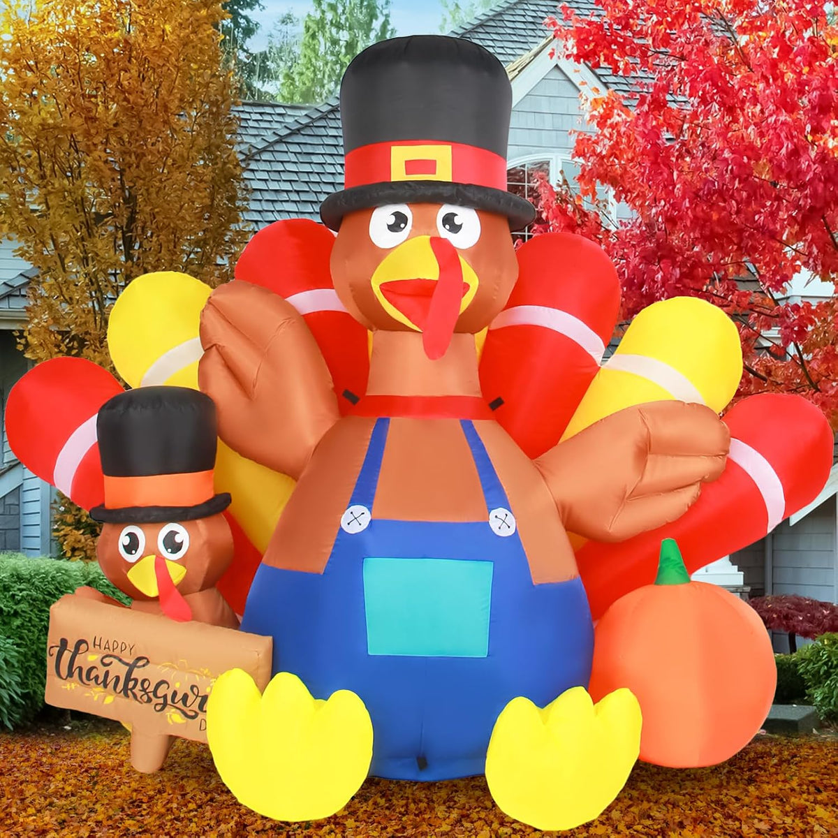 7.5FT Long Thanksgiving Inflatable Turkey Decoration Giant Blow Up Turkey Inflatables Outdoor Yard