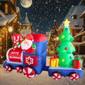 PTS 7FT Inflatable Train with Santa and Tree Outdoor Decoration, Christmas Blow Up Yard Decorations, Built-in