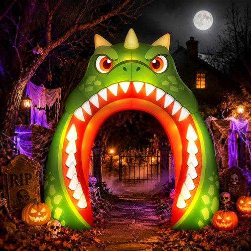 10ft Halloween Dinosaur Inflatable Arch Giant Dinosaur Party Decoration / Built-in 4 Led Lights，Dino Roar