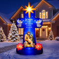 OurWarm 7FT Christmas Inflatables, Cross Inflatable Nativity Scene Outdoor / Christmas Blow Ups with Star of