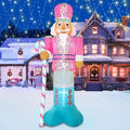 PARAYOYO 10FT Christmas Inflatables Pink Nutcracker Hold Candy Cane, Christmas Blow up Yard Decoration