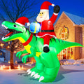 9x7FT Christmas Inflatables Santa Ride on Dinosaur with LED Outdoor Christmas Dinosaur Inflatable Blow Up