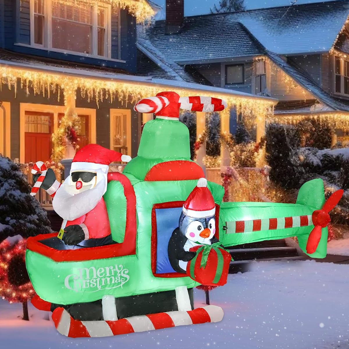 Bshine Christmas Outdoor Inflatable Decor, 6.4FT Santa Claus Airplane Sign / Christmas Blow Up, Waterproof