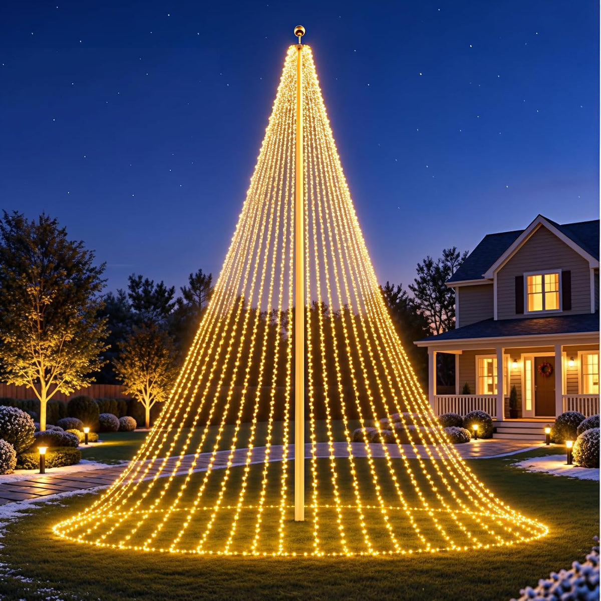 18ft 1320led F8 LED Flagpole Christmas Tree Lights for 20FT Flag Pole, Warm / 8 Mode Christmas Tree Lights