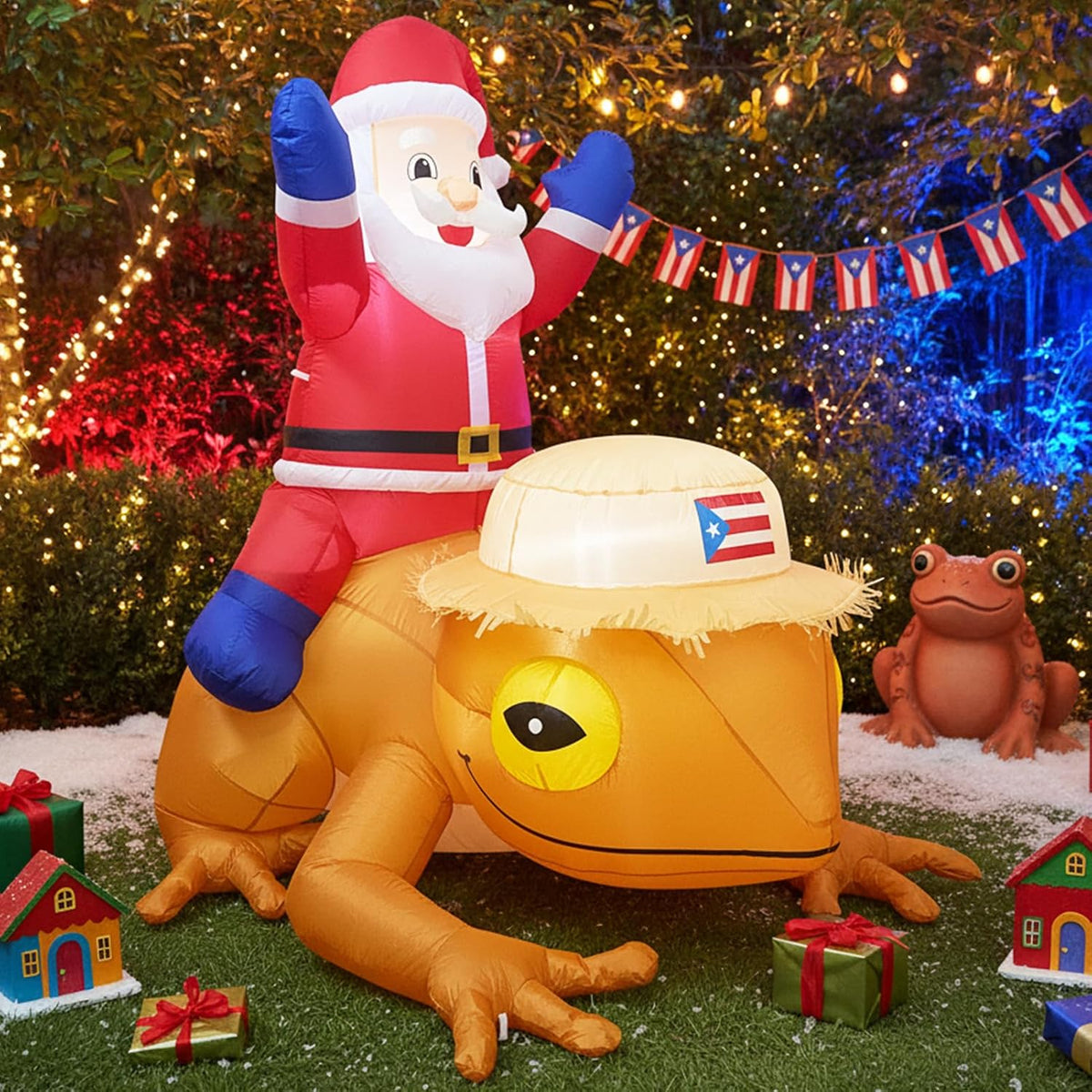 AFOOFA 5FT Puerto Rico Christmas Inflatables Santa with Coqui, Yard Decor / Puerto Rican Inflatables Yard