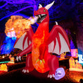 Tangkula 8 FT Halloween Inflatable Fire Dragon, Blow-up Red Dragon with Wings & Skull, Holiday Yard