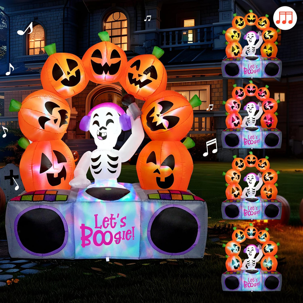 Joiedomi 6 FT Halloween Inflatable Music Skeleton and Pumpkin with Colorful LEDs, Blow Up Outdoor Yard